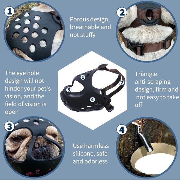 BARKLESS Short Snout Dog Muzzle, Soft Silicone Flat Faced Muzzle French Bulldog - Picture 9 of 11